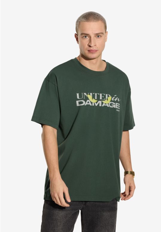 Damage t-shirt bawełniany khaki