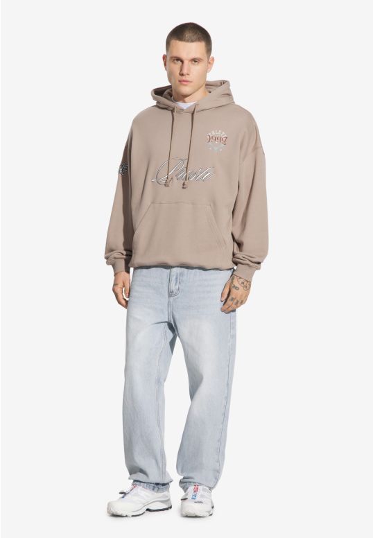Football bluza z kapturem męska beżowa
