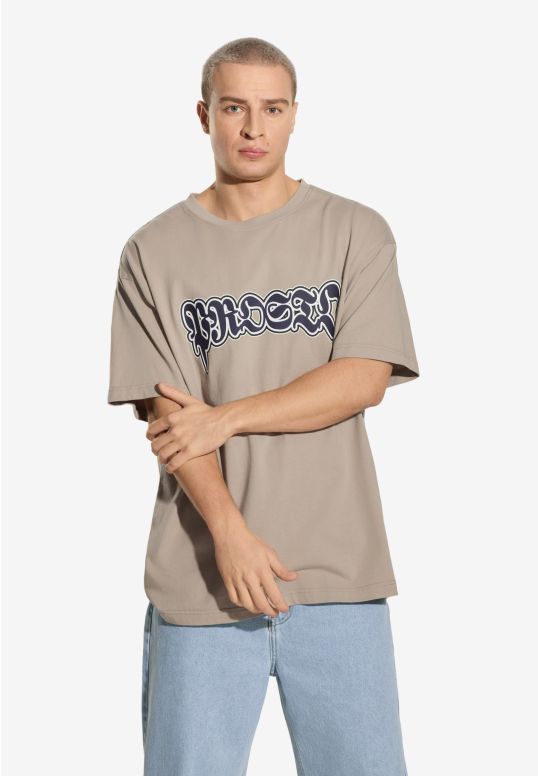 Graffiti t-shirt bawełniany beżowy