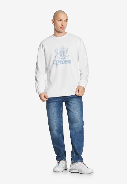 Crest longsleeve męski bawełniany biały