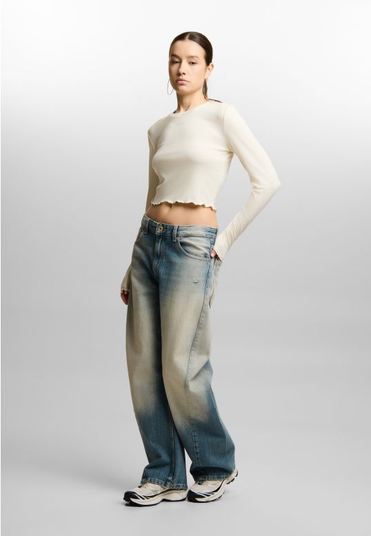 Slab longsleeve dopasowany damski biały