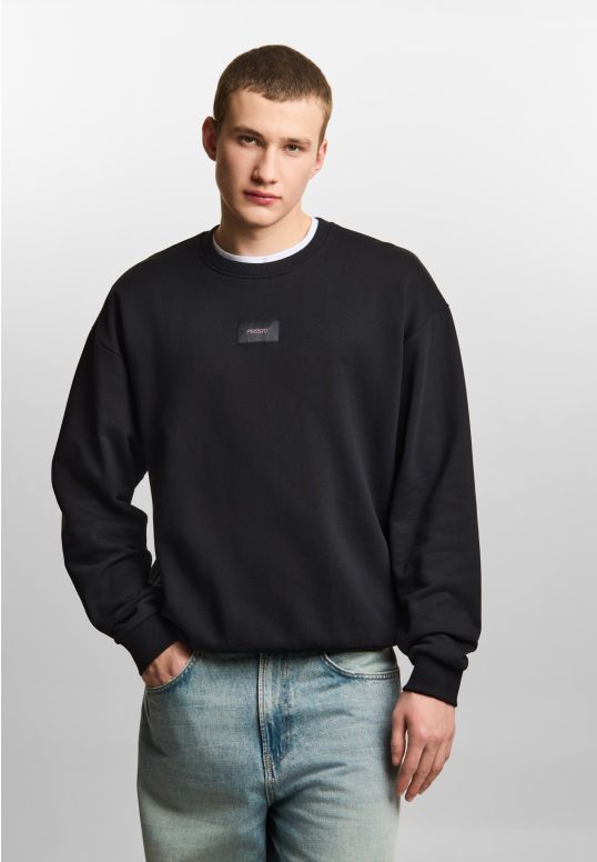 Jacquard Label bluza bez kaptura oversize męska czarna