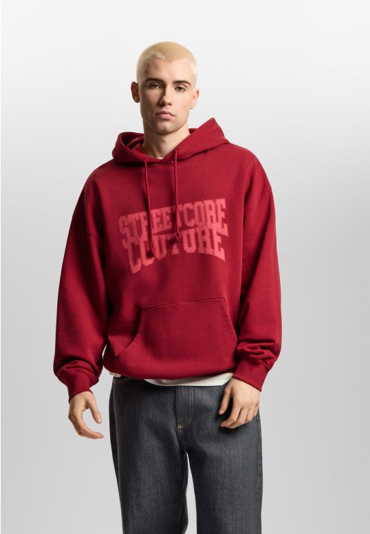 Street Couture Washed bluza z kapturem oversize męska burgundowa
