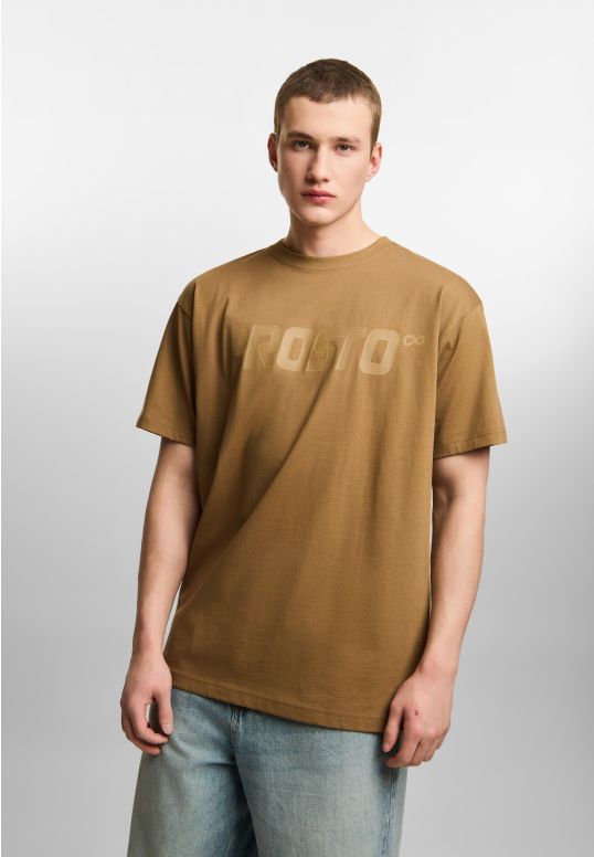 Big log t-shirt oversize bawełniany męski beżowy