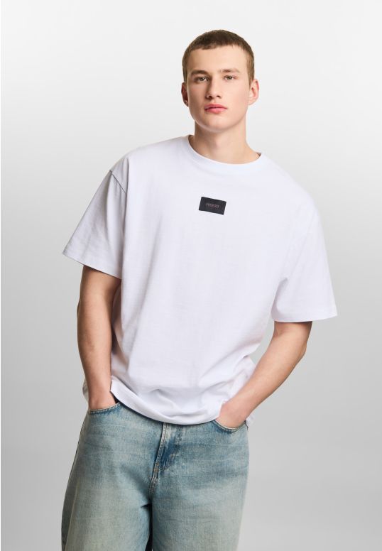 Jacquard Label t-shirt oversize męski bawełniany biały
