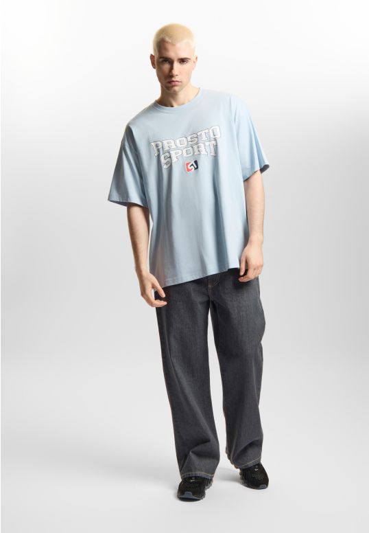 Sport t-shirt boxy męski bawełniany jasnoniebieski