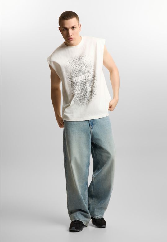 Grade top boxy męski bawełniany biały