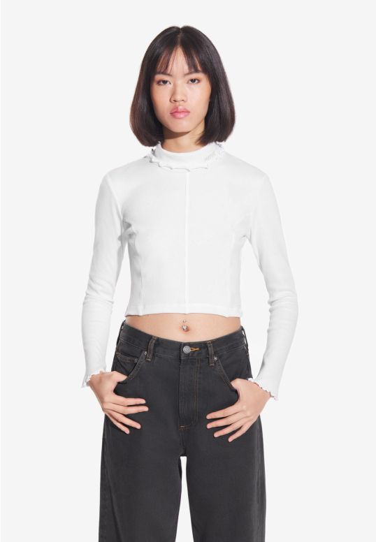 Turtleneck Ribbed longsleeve women's white