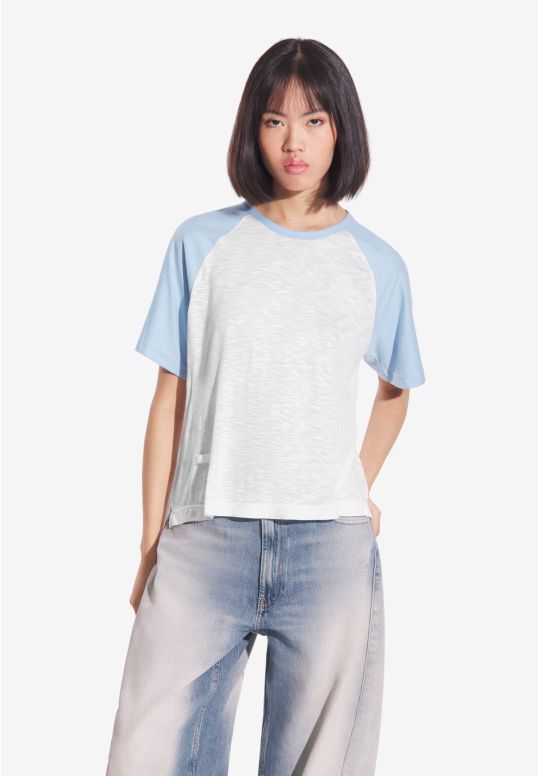 College women's cotton t-shirt blue